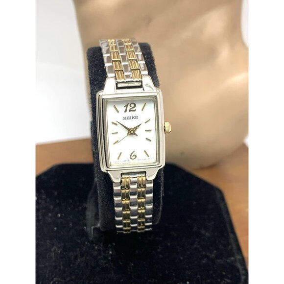 Seiko Women's Watch SXGL59 Quartz Petite Tank Rectangle White Dial 2-Tone Steel - Picture 13 of 14